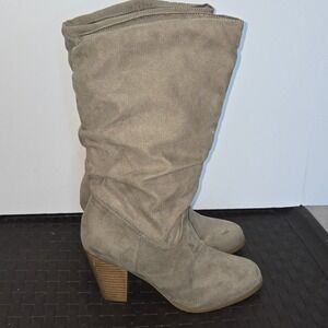Rampage RAM-VENICE Taupe Grey Slouch Boots Faux Suede Block Heel Womens Size 9M